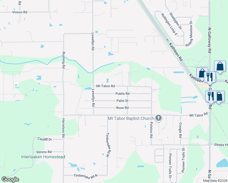 map of restaurants, bars, coffee shops, grocery stores, and more near 3633 Publix Road in Lakeland
