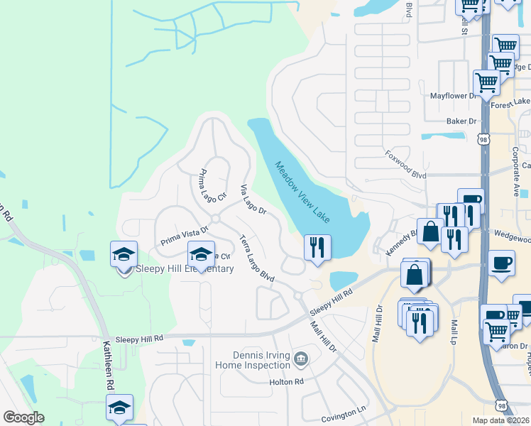 map of restaurants, bars, coffee shops, grocery stores, and more near 1826 Via Lago Drive in Lakeland