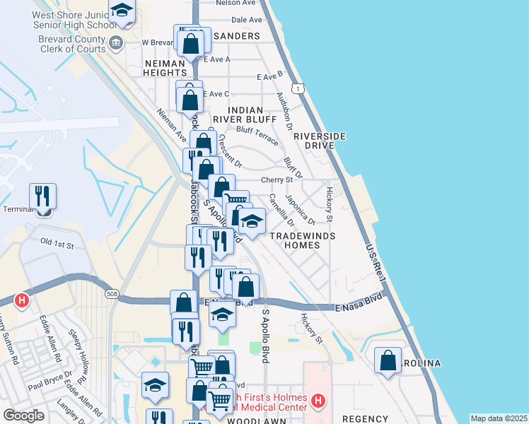 map of restaurants, bars, coffee shops, grocery stores, and more near 620 Lupine Court in Melbourne