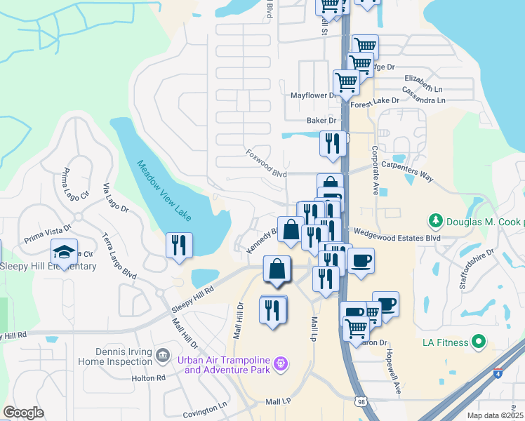 map of restaurants, bars, coffee shops, grocery stores, and more near 4300 Summer Landing Drive in Lakeland