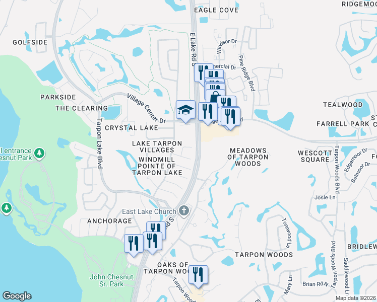 map of restaurants, bars, coffee shops, grocery stores, and more near 2837 Weston Terrace in Palm Harbor