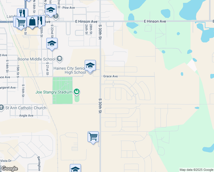 map of restaurants, bars, coffee shops, grocery stores, and more near 622 South 30th Street in Haines City