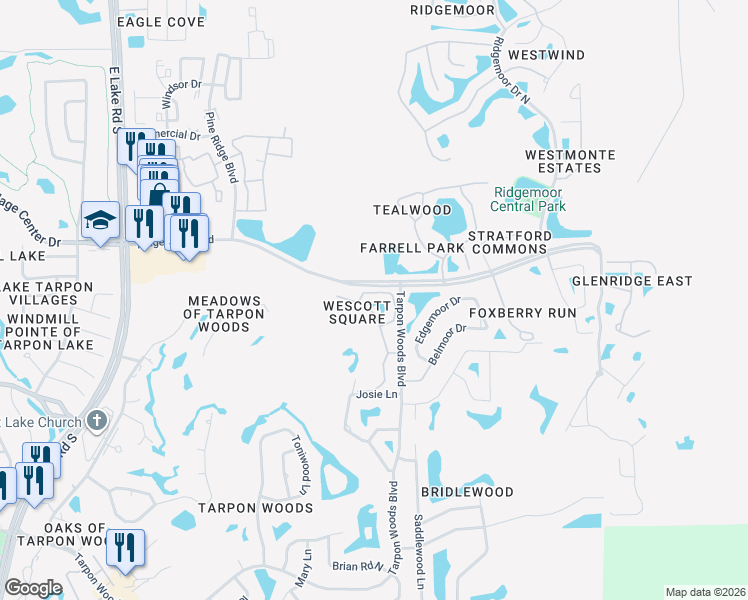 map of restaurants, bars, coffee shops, grocery stores, and more near 3192 Jademoor Circle in Palm Harbor