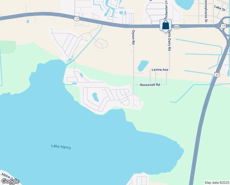 map of restaurants, bars, coffee shops, grocery stores, and more near 680 Sweetwater Way East in Haines City