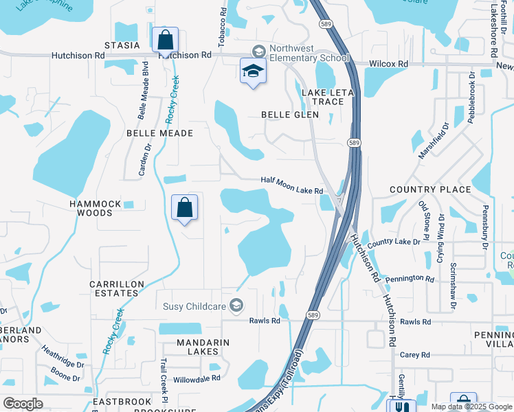 map of restaurants, bars, coffee shops, grocery stores, and more near 15925 Willowdale Road in Tampa