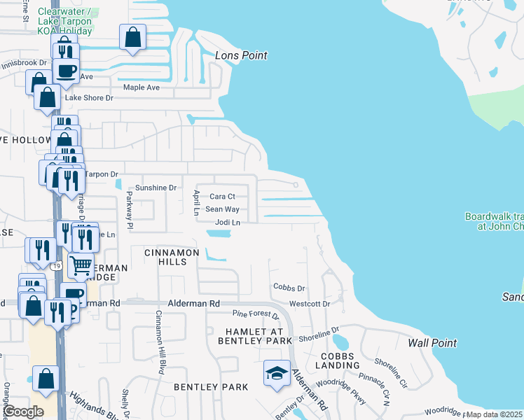 map of restaurants, bars, coffee shops, grocery stores, and more near 3107 South Canal Drive in Palm Harbor