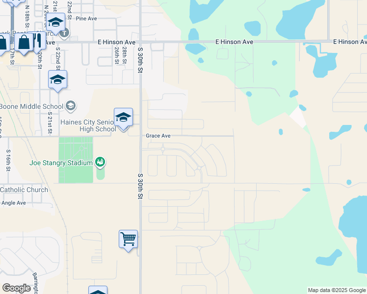 map of restaurants, bars, coffee shops, grocery stores, and more near 4034 Grace Avenue in Haines City