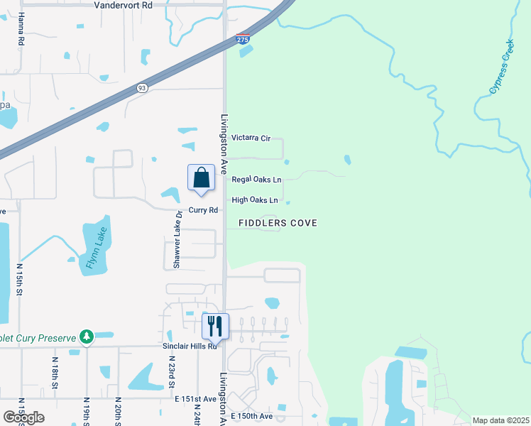 map of restaurants, bars, coffee shops, grocery stores, and more near 2607 Cello Lane in Lutz