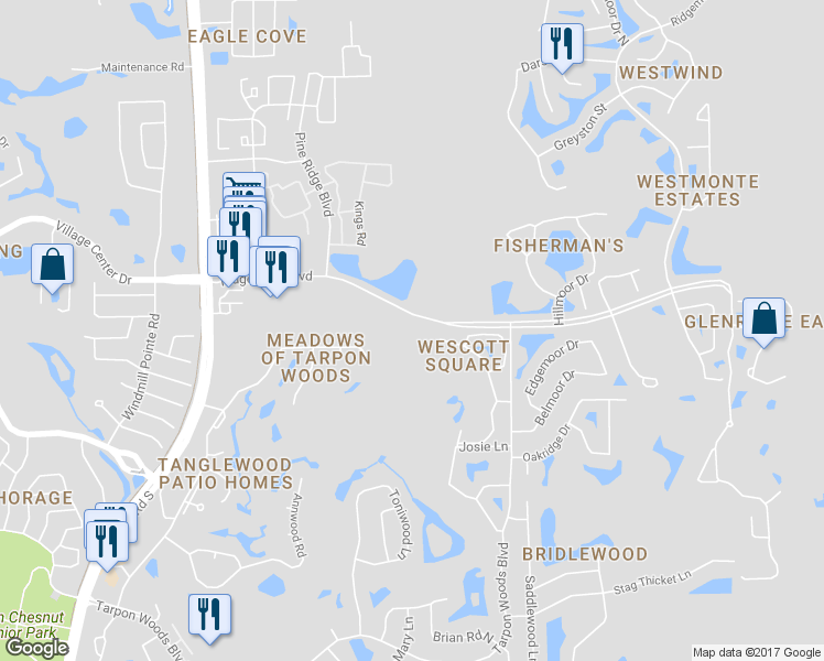 map of restaurants, bars, coffee shops, grocery stores, and more near 3493 Kings Road in Palm Harbor
