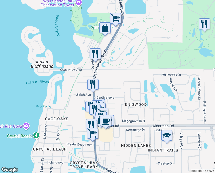 map of restaurants, bars, coffee shops, grocery stores, and more near 777 Robin Avenue in Palm Harbor