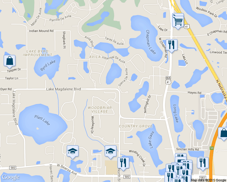 map of restaurants, bars, coffee shops, grocery stores, and more near 913 Springville Drive in Tampa