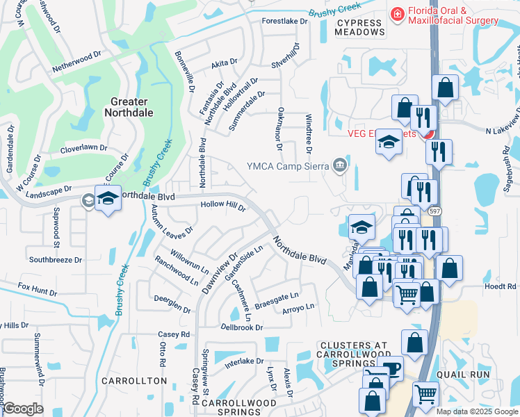 map of restaurants, bars, coffee shops, grocery stores, and more near 4112 Brentwood Park Circle in Tampa