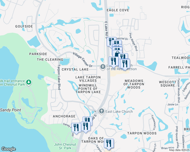 map of restaurants, bars, coffee shops, grocery stores, and more near 2725 Westbury Avenue in Palm Harbor