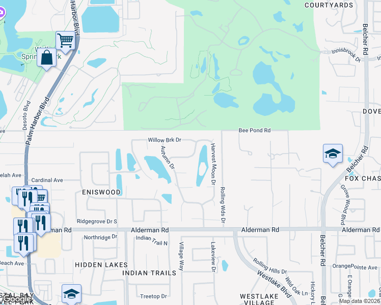 map of restaurants, bars, coffee shops, grocery stores, and more near 3223 Harvest Moon Drive in Palm Harbor
