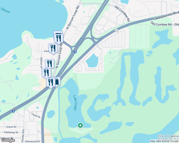 map of restaurants, bars, coffee shops, grocery stores, and more near 4939 Lakeland Harbor Boulevard in Lakeland