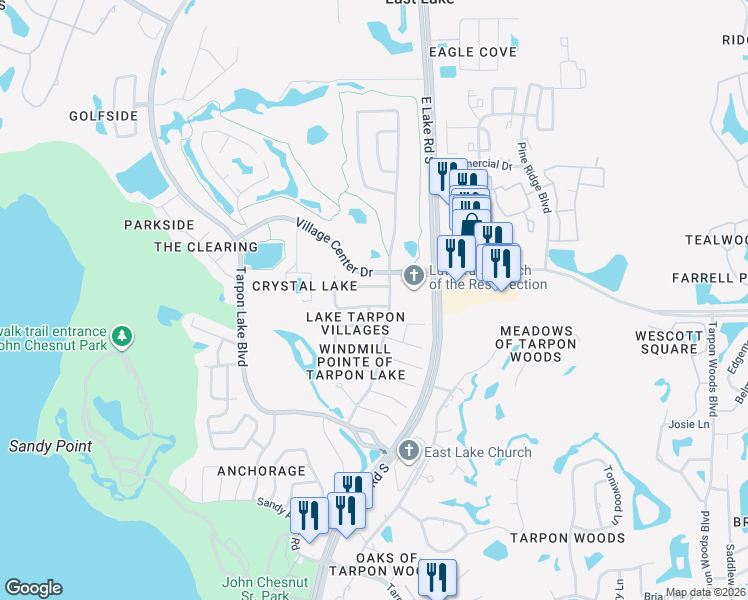 map of restaurants, bars, coffee shops, grocery stores, and more near 2725 Westbury Avenue in Palm Harbor