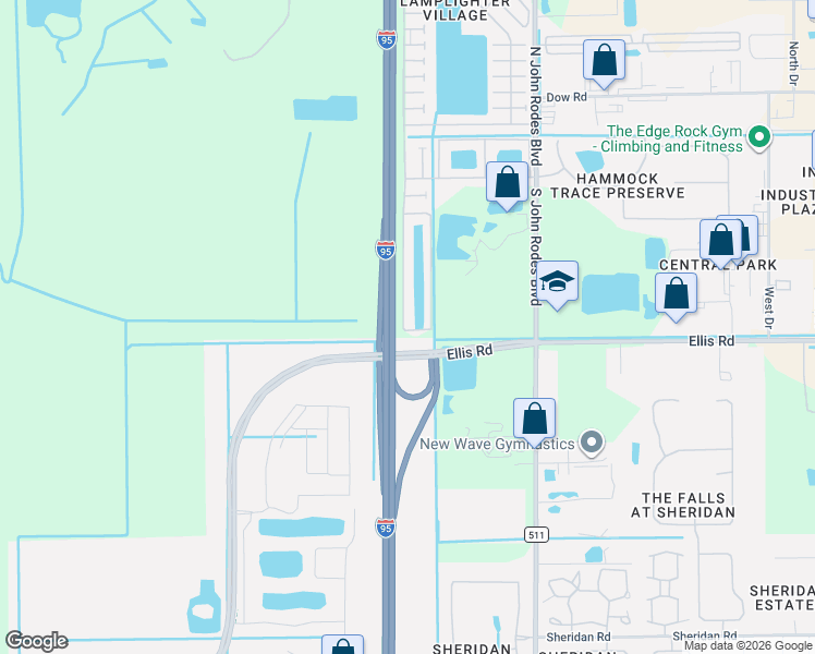map of restaurants, bars, coffee shops, grocery stores, and more near Highway 9 in Melbourne