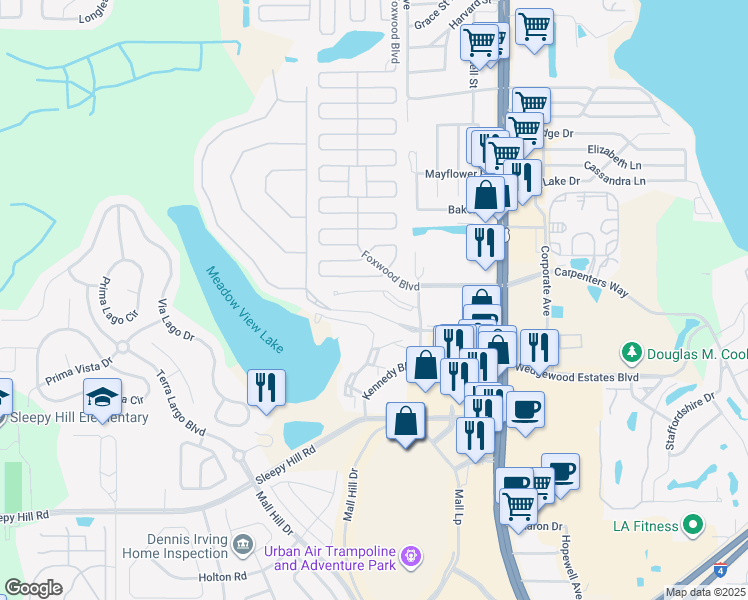map of restaurants, bars, coffee shops, grocery stores, and more near 1568 Big Oaks Drive in Lakeland