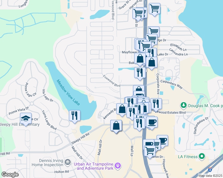map of restaurants, bars, coffee shops, grocery stores, and more near 1510 Big Oaks Dr in Lakeland