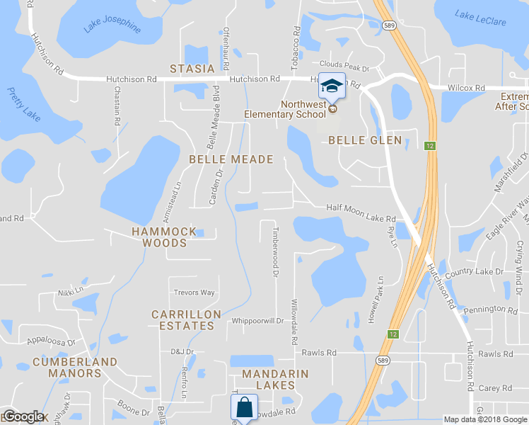 map of restaurants, bars, coffee shops, grocery stores, and more near 5820 Half Moon Lake Road in Tampa