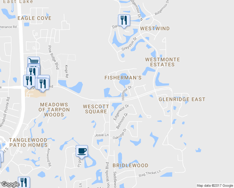map of restaurants, bars, coffee shops, grocery stores, and more near 3358 Mermoor Drive in Palm Harbor