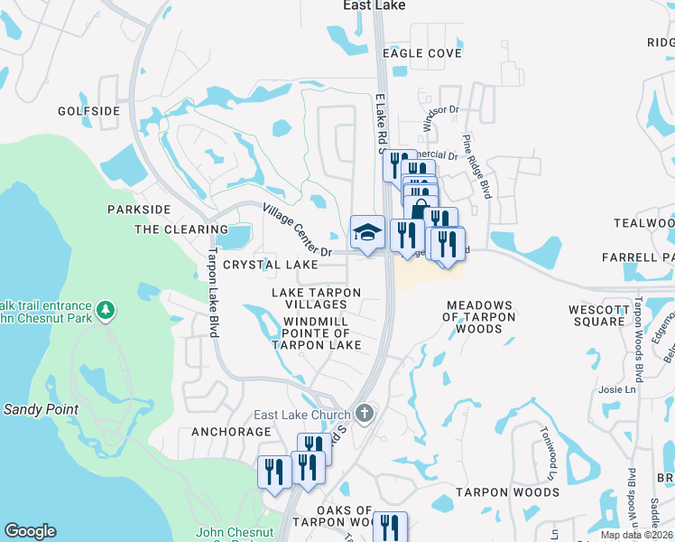 map of restaurants, bars, coffee shops, grocery stores, and more near 2722 Warwick Terrace in Palm Harbor
