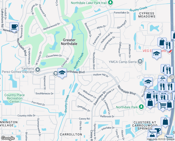 map of restaurants, bars, coffee shops, grocery stores, and more near 16101 Rambling Vine Drive East in Tampa