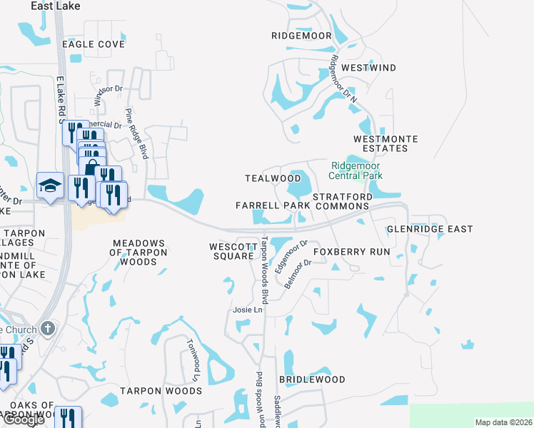 map of restaurants, bars, coffee shops, grocery stores, and more near 3366 Mermoor Drive in Palm Harbor
