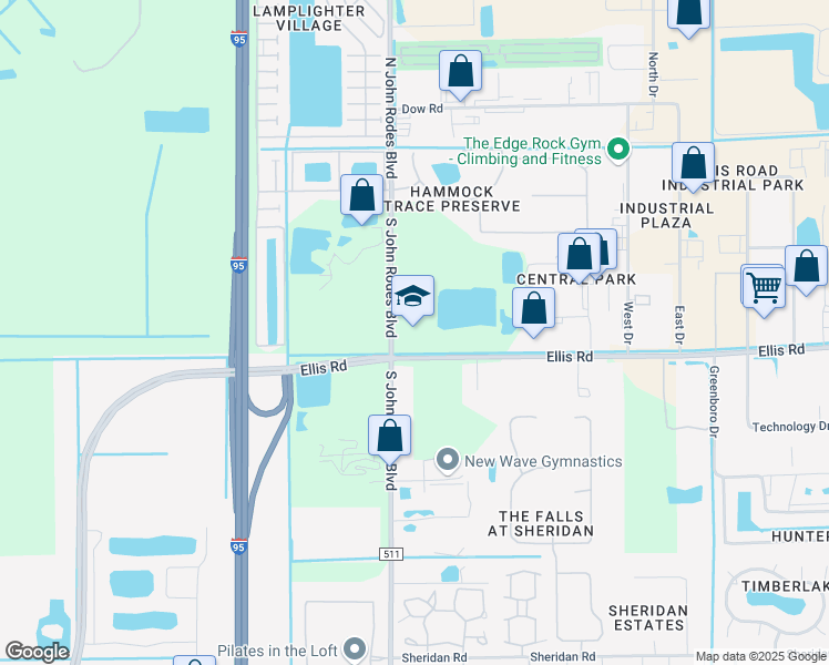 map of restaurants, bars, coffee shops, grocery stores, and more near 475 South John Rodes Boulevard in Melbourne