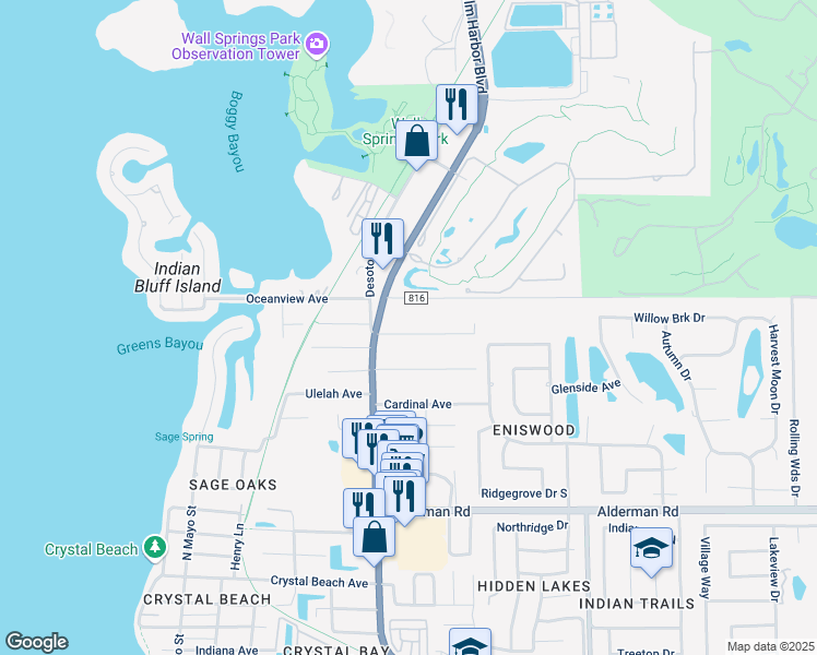 map of restaurants, bars, coffee shops, grocery stores, and more near 703 Sparrow Avenue in Palm Harbor