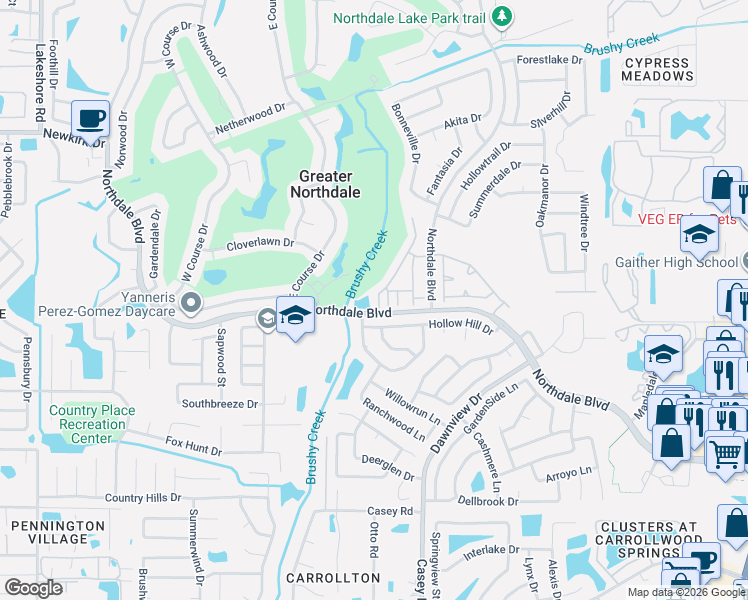map of restaurants, bars, coffee shops, grocery stores, and more near 16102 Rambling Vine Drive East in Tampa