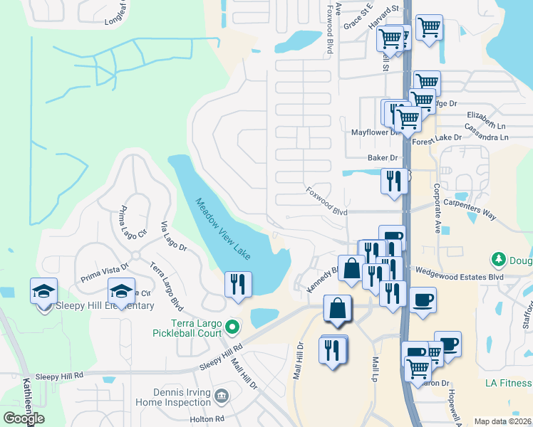 map of restaurants, bars, coffee shops, grocery stores, and more near 4501 Rickenberry Lane in Lakeland