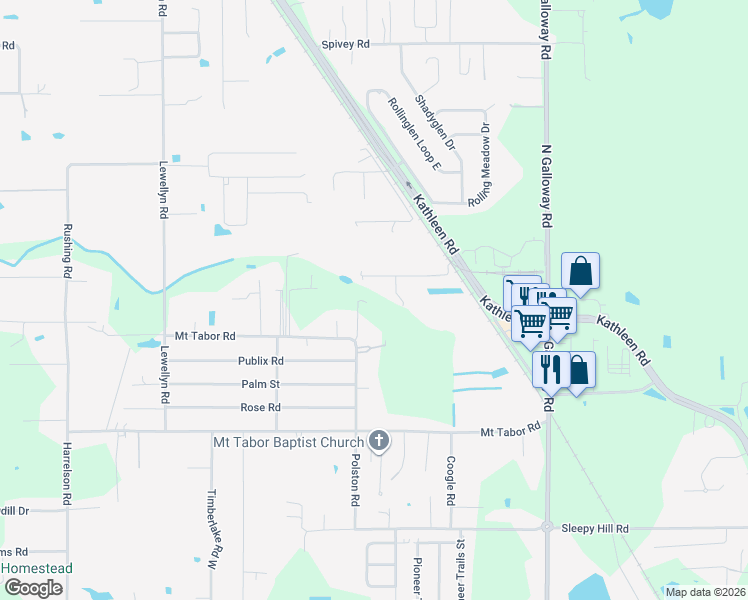map of restaurants, bars, coffee shops, grocery stores, and more near 3389 Mount Tabor Road in Lakeland