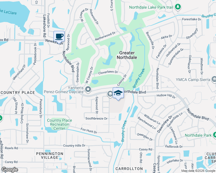 map of restaurants, bars, coffee shops, grocery stores, and more near 4512 Northdale Boulevard in Greater Northdale