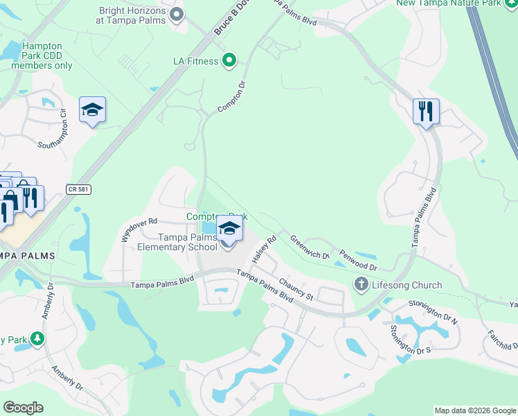 map of restaurants, bars, coffee shops, grocery stores, and more near 6204 Greenwich Drive in Tampa