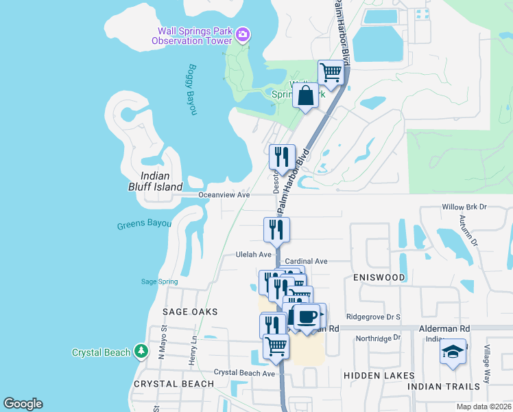 map of restaurants, bars, coffee shops, grocery stores, and more near 503 Palm Avenue in Palm Harbor