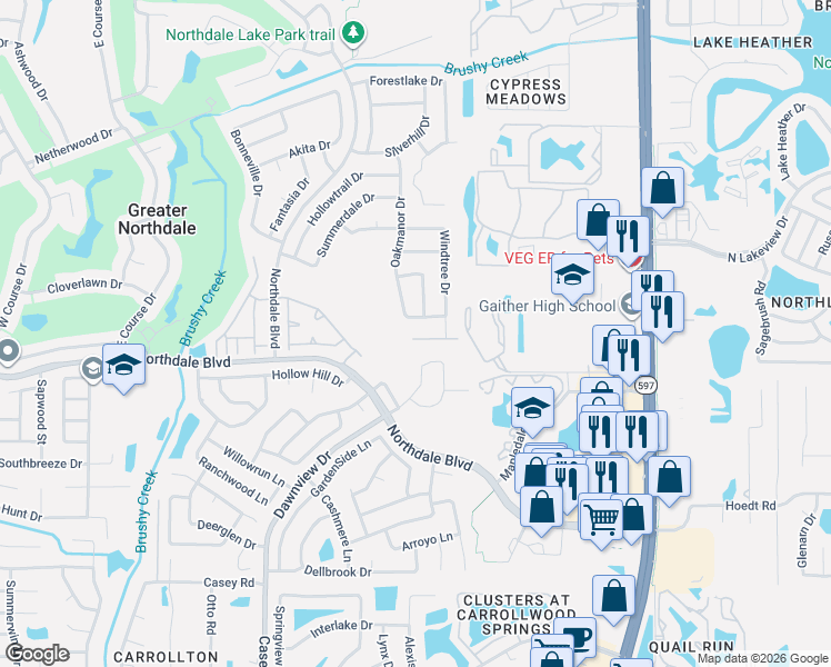 map of restaurants, bars, coffee shops, grocery stores, and more near 16118 Oakmanor Drive in Tampa