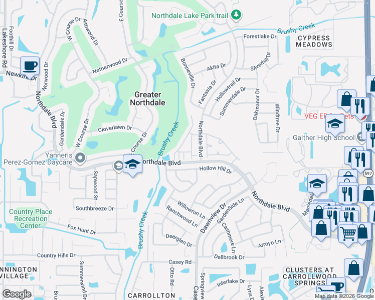 map of restaurants, bars, coffee shops, grocery stores, and more near 16219 Rambling Vine Drive East in Tampa