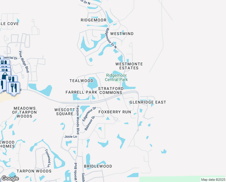 map of restaurants, bars, coffee shops, grocery stores, and more near 4141 Daventry Lane in Palm Harbor