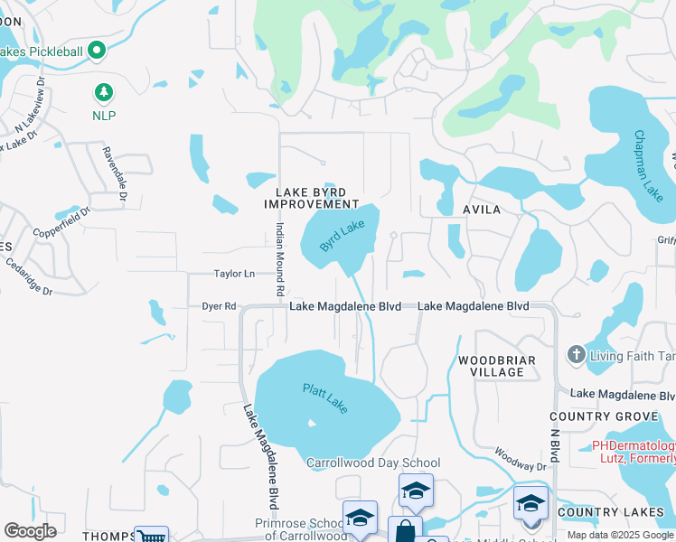 map of restaurants, bars, coffee shops, grocery stores, and more near 16107 Chancery Place in Tampa