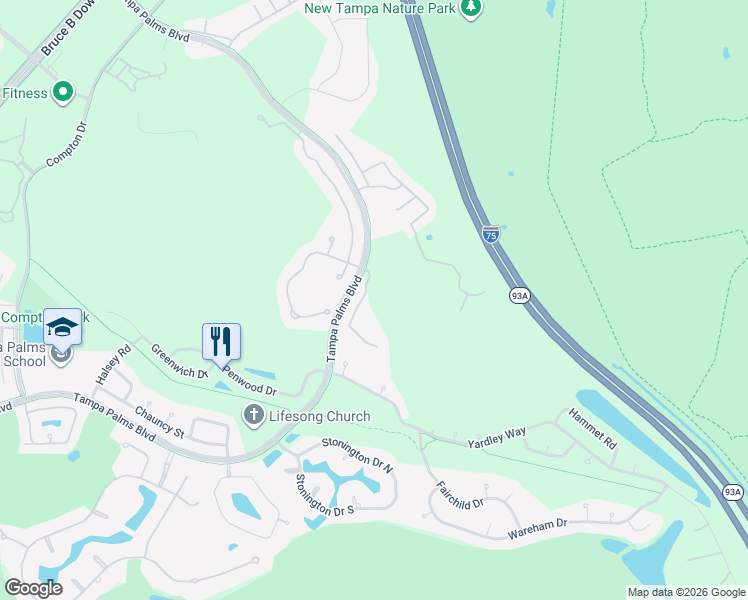 map of restaurants, bars, coffee shops, grocery stores, and more near 6605 Thornton Palms Drive in Tampa