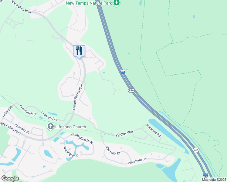 map of restaurants, bars, coffee shops, grocery stores, and more near 16109 Colchester Palms Drive in Tampa