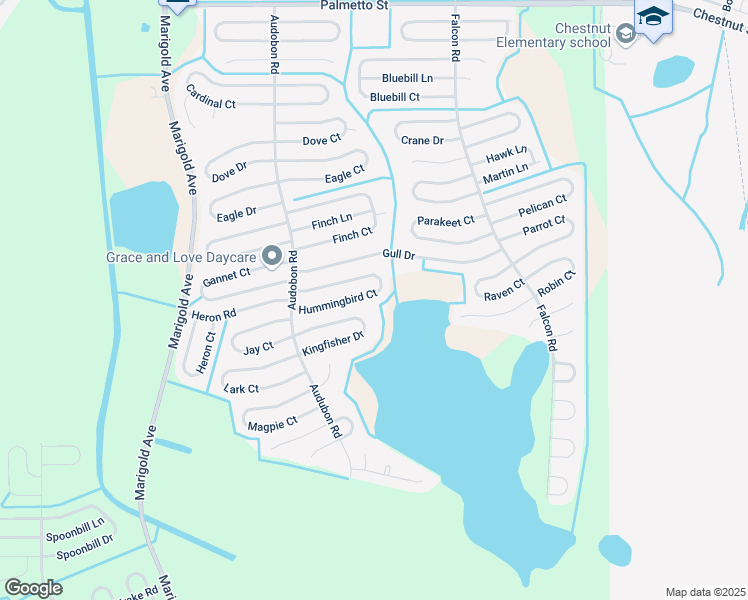 map of restaurants, bars, coffee shops, grocery stores, and more near 545 Hummingbird Court in Kissimmee