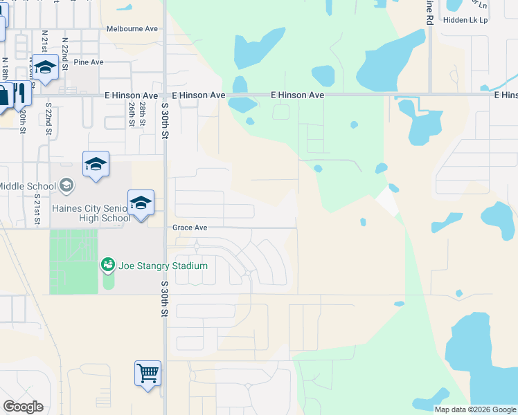 map of restaurants, bars, coffee shops, grocery stores, and more near 68 Joel Massey Road in Haines City