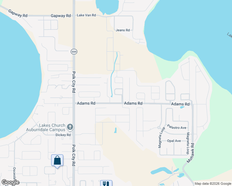map of restaurants, bars, coffee shops, grocery stores, and more near 209 Eagle Point Loop in Auburndale