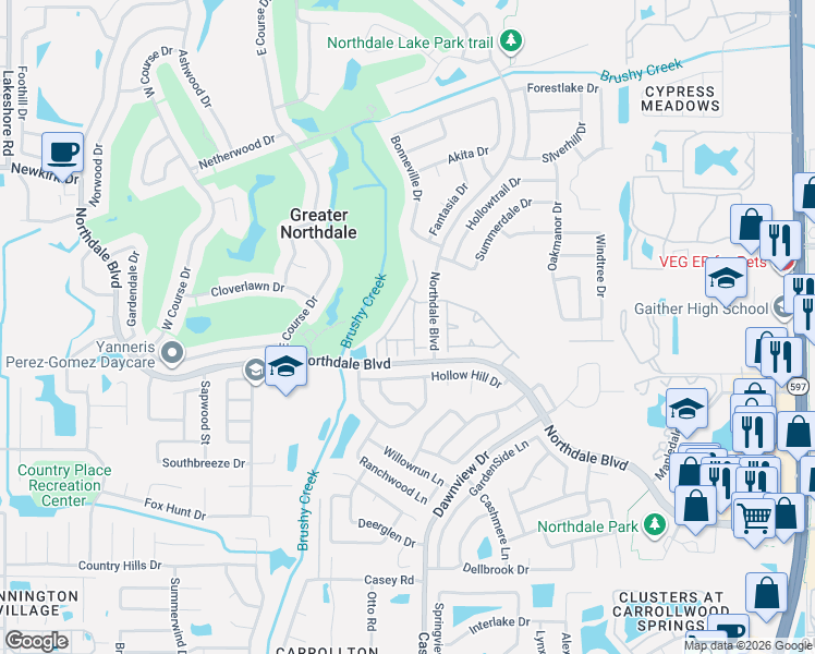 map of restaurants, bars, coffee shops, grocery stores, and more near 16219 Rambling Vine Drive East in Tampa