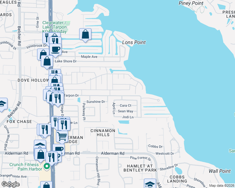 map of restaurants, bars, coffee shops, grocery stores, and more near 248 Independence Avenue in Palm Harbor