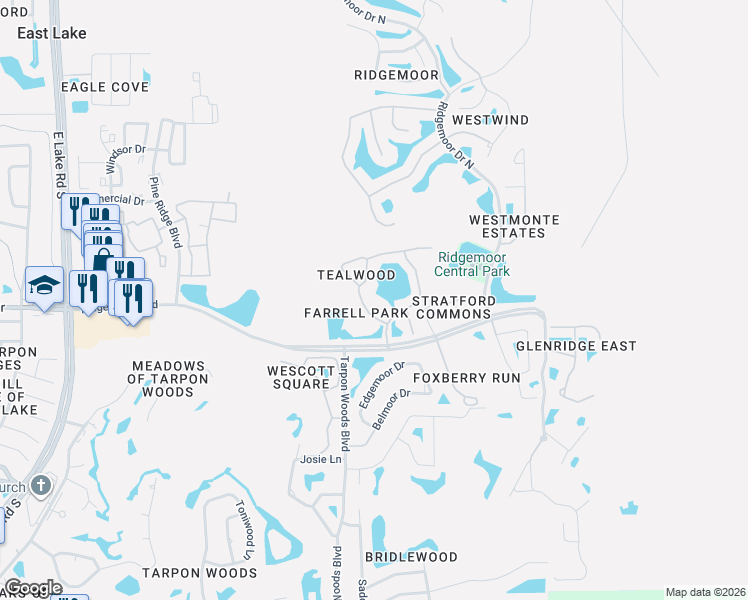 map of restaurants, bars, coffee shops, grocery stores, and more near 3423 Mermoor Drive in Palm Harbor
