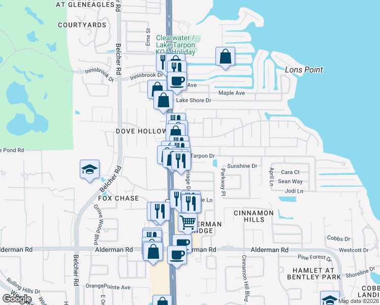 map of restaurants, bars, coffee shops, grocery stores, and more near 100 Independence Avenue in Palm Harbor