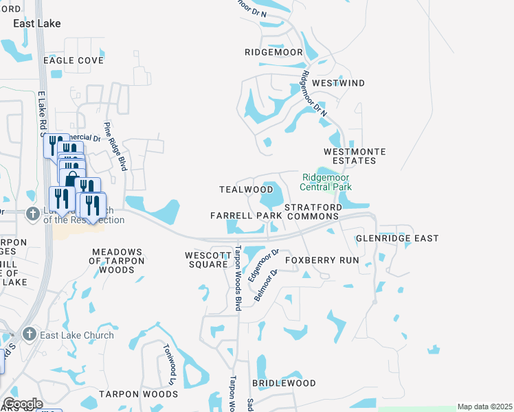 map of restaurants, bars, coffee shops, grocery stores, and more near 3451 Mermoor Drive in Palm Harbor